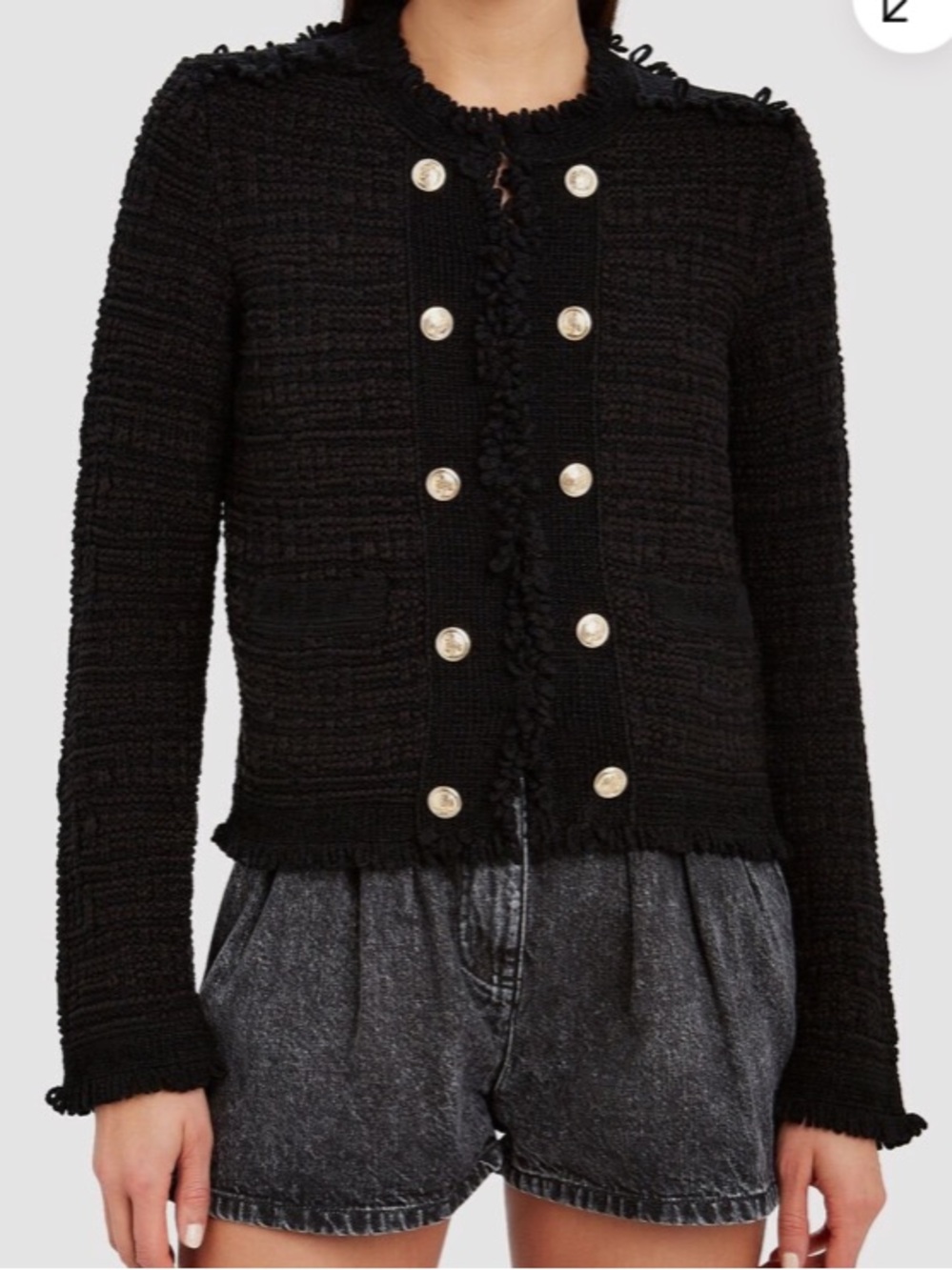INTERMIX Women's Lila Copped Knit Jacket Black with Gold Buttons Size 12
